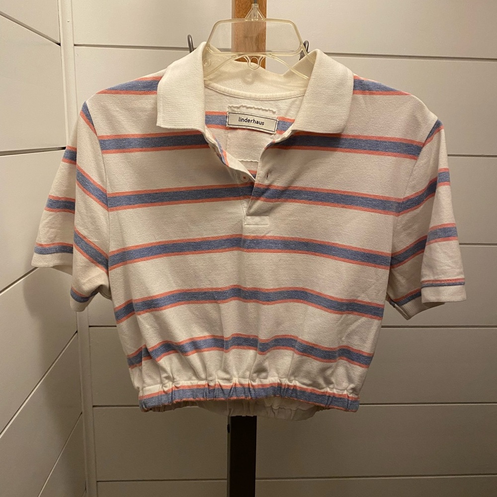 Reimagined Boutique Cropped Polo with Red and Blue Stripes
